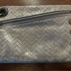 Hammitt Nash Shiny Silver Woven Clutch Bag